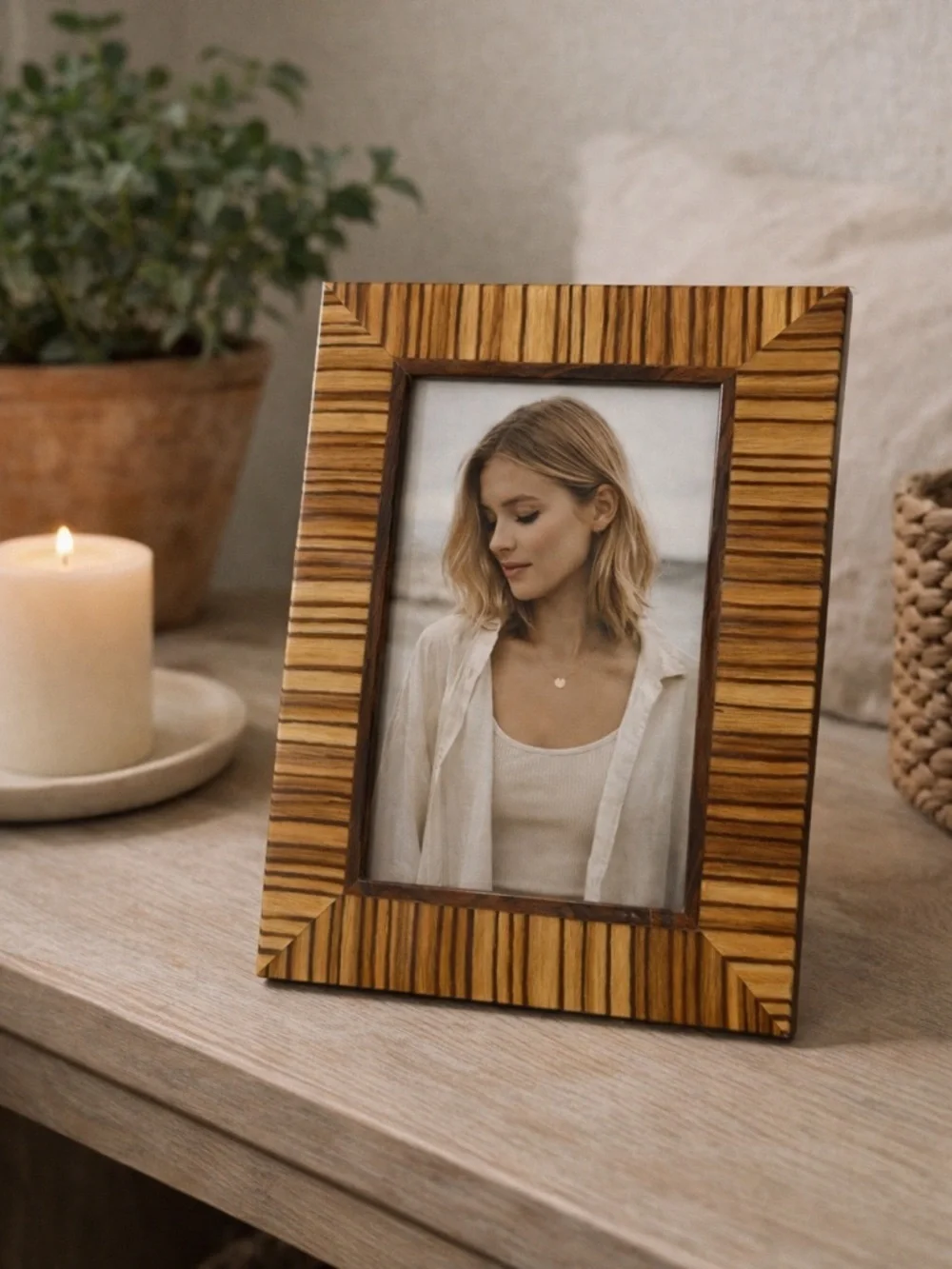 Wooden Picture Frame Furio Vintage Italian Zebra Wood Made in Italy Boho